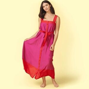 Summersalt Colorblock Maxi Dress Pink Red Button Front Belted Size L